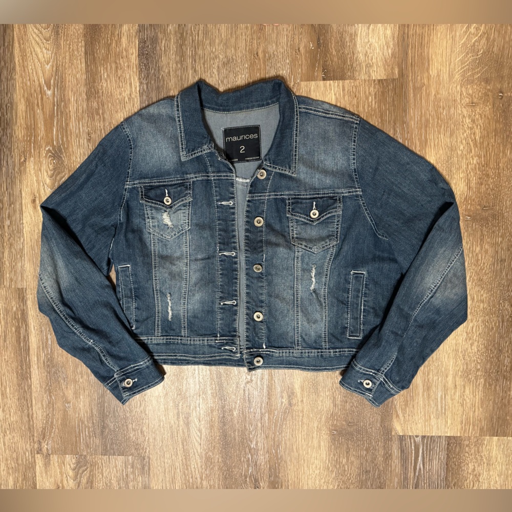 Maurice’s sz 2‎ distressed denim jacket, with stretch 2XL